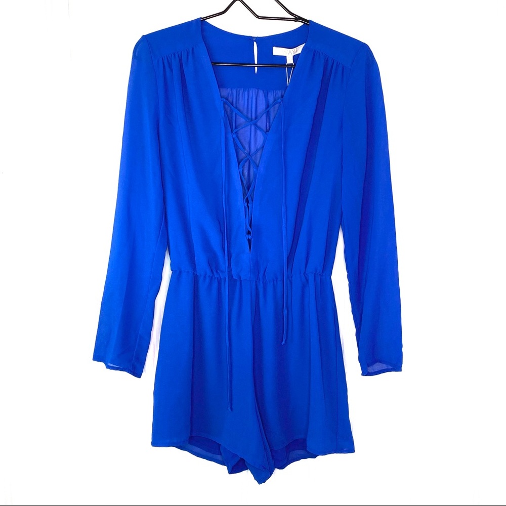 NWT WAYF Blue Long Sleeve Shorts Romper Extra Sml